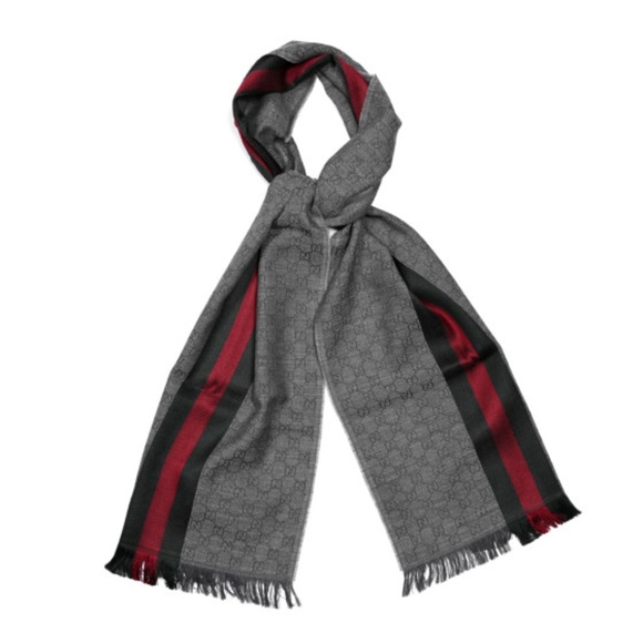 NWT GUCCI gray/green/red WEB stripe VERBIERE wool/silk knit 35x180cm scarf - Picture 1 of 9